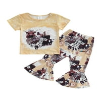 IzhanSan Toddler Kids Dječja odjeća Ljeto Kratki rukav Pomfrit Kravlje majica TOP + FLARED HALANTE Ležerne