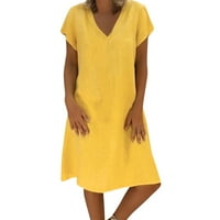 Yubnlvae posteljina haljina za žene Ljeto stil Feminino Vestido majica pamučna casual plus veličine dame haljina plus veličina haljina žuta 2xl