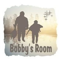 Personalizirani sportski zidni naljepnice za dječake - tata i sin lovački dječaci Spavaća soba s jednostavnom