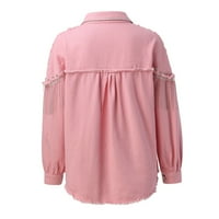 Kali_store ženski zimski kaputi ženske ležerne pune boje raširenog obrezanog traper jean jakna sa blještavim ružičastom ružičastom, s