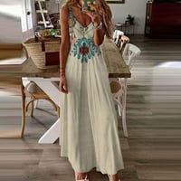 Ženske haljine Halter casual maxi tiskana maxi ljetna haljina bez rukava beige 2xl