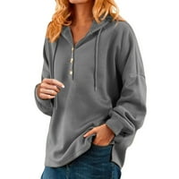 Ženske prevelike dukseve Henley gumb obične košulje s dugim rukavima Zimski pad pulover vrhovi sivi