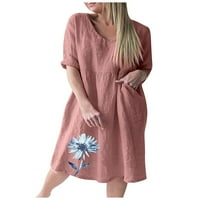 Clearsance Ljetne haljine za žene Dužina koljena, Ležerne prilike Cvjetno-linije V-izrez Dress Pink