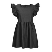 Traper haljina za ženska haljina Ženska ljetna moda casual retro labavi rufff manžet traper kratka haljina od suknje crna m