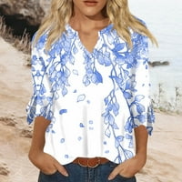 Cleance Women Trendy Print Tunic bluza Ruka rukava V-izrez Loobav pulover udobne meke vrhove tamnoplava