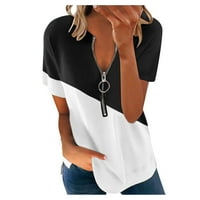 Xiuh Women Fashion Contrast Color Print Short rukavi Casual Bluza Majice Ženske bluze i vrhovi Casual Crna M