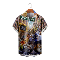 Zootopia Nick & Finnick Muška havajska košulja kratkih rukava, Zootopia prednji gumbi Šipka džep casual