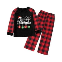 LisingTool pidžama za žene postavljene božićne PJS jelene plaid print majica s dugim rukavima Top i