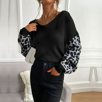 Ženska posada izrez dugih rukava TOP LEOpard Print modni casual pleteni džemper džemperi za žene pulover
