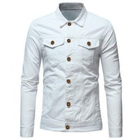 Muška majica Bijele majice za muškarce Muški jesenski zimski gumb Čvrsta boja vintage traper jakna vrhova