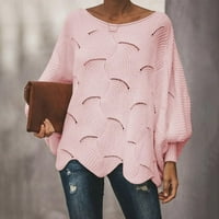 WHLBF Plus Dukseri veličine za žene, ženske pune boje casual šuplje lančane veze labavi pleteni džemper