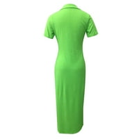 CETHRIO BOHO haljina za žene - Ljetna casual plaža kratki rukav sa spuštenim ovratnikom čvrstog podijeljenog haljina zelena