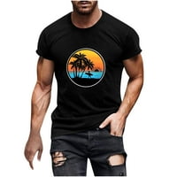 Ležerne majice za muškarce opušteno FIT 3D Sunset Palm Tree Beach Digital Print CrewNeck Kratki rukav Tee TOP SLUČAJ Ljetna bluza za prozračnu košulju Black XXXL