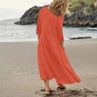 Ženska modna casual pune rukav pamuk pamuk posteljina haljina, narandžasta, xxxl