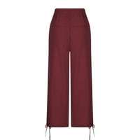 Pamučne i posteljine za žene labavi fit modni potez elastični struk sedam točaka hlače vrećasti prozračne pantalone sa džepovima vino xxl