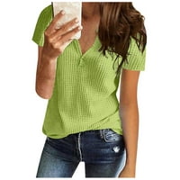 Fragarn ženski vrhovi ženske modne čvrste boje V-izrez casual majica kratkih rukava Top Green S