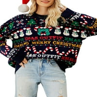 Peyakidsaa ženski povremeni božićni džemperi s dugim rukavima Santa Snowman Ispiši labavi pleteni pulover