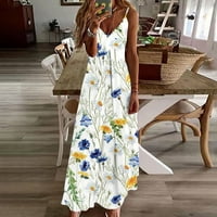 Žene Ljetne tuničke haljine za ženske vjerske haljine Summer Siveovess ispisani V izrez seksi casual duga maxi haljina