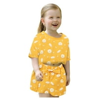 Dječja djevojačka odjeća Kidsov cvjetni print kratkih rukava O vrat Ležerne prilike, kratke hlače + cvjetni pokloni za hladne hlače 2- godine