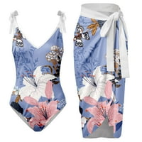 Jaycosin Dvije kupaće kostime Žene V izrez cvijet ispisanim kupaćem kostim pregačenim suktima bikini setovi