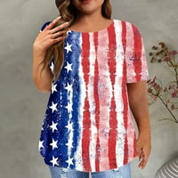 Smihono ženske patriotske vrhove plus veličine T-majice Ponude udobne labave fit casual prozračne bluze za vježbanje kratkih rukava Ters Trendy Neovisnosti Dnevni zastava Crveni 8