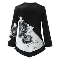 T majice za žene Ženski gradijent patchwork Ispiši labav V-izrez Dugme 9-točka rukave majica Žene košulje Black + L