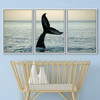 Zid - Uokvirena platna Zidna umjetnost - peraja grmpback kita - Moderna domaća umjetnost rastegnuta i uokvirena spremna za objesiti - 16 x24 bijeli