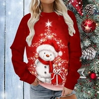 Simplmasygeni Božić ženske ležerne vrhove modni čišćenje dugih rukava za žene s tiskanjem posade pulover