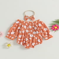 Bagilaanoe Newborn Baby Girl Rompers Cvjetni tisak Dugi rukav Bodysuits + Traka za glavu Dojenčad Ležerni