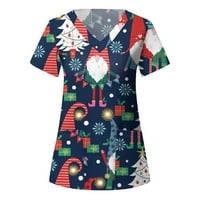 Božićni piling košulje Žene čišćenje TOP-a Radna uniforma kratkih rukava Santa Claus Ispiši Comfy prozračni