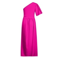 FESFESFES Ženska haljina Jesen Čvrsta boja Rufflled Nagnuta nagnuta rub proreza kratki rukav nagnuta