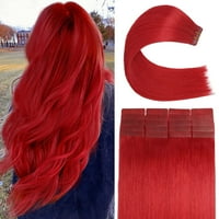 Crvena obojena traka u ekstenzijama za kosu Ljudska kosa, ljepilo u koži Weft traka pričvršćen nevidljiva