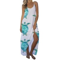 Ženska haljina za ljuljanje bez rukava bez rukava, uz plažu od cvjetnih printica Midi haljine, ležerna