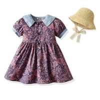 Dječja dječja dječja djevojaka Proljeće Ljeto cvjetno pamuk kratki rukav princeza haljina hat haljina