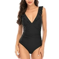Ženske kupaće kostime V-izrez čvrste boje ruffled jednodijelni kupaći kostim