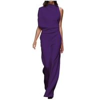 Ženske hlače ženske modne ljetne čvrste casual džepne rukavice bez rukava purple xl