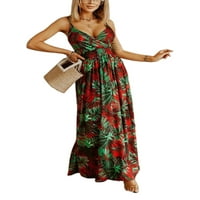 Pfysire Women V izrez Maxi haljina Boho Sling Floral Sunderss Green 2xl