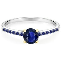 Gem Stone King 0. CT Blue Sapphire Blue stvorio je safir 10k bijeli zlatni prsten sa žutim zlatnim zubama