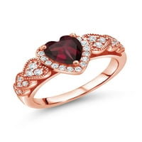 Gem Stone King 1. CT Oblik srca Red Rhodolite Garnet 18K ružičasto pozlaćeni srebrni prsten
