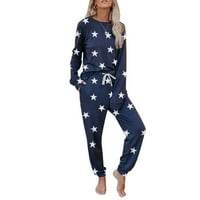 Remikst ženska dvoredna jakna + pantalona zvijezda Ispis labave casual pidžama