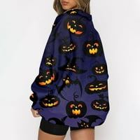 Podplug ženske prevelike dukseve dukserice s ramenom Halloween Print s dugim rukavima patentni patentni ramen na otvorenom pulover vrh