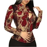 Modne žene rever ispis prednjeg dugmeta Cardigan dugi rukavi majica vrhovi kaput sa džepom crveni l U prodaji