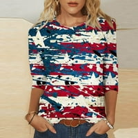 Lisgai Womens Bluza, 4. srpnja Košulje Žene Rukovanje Strip Stripes Thirts Ležerne prilike ljetni okrugli