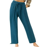 Posteljine hlače za žene Ležerne prilike za vuču Elastične struke Štetne hlače za noge lagane ljetne hlače na plaži sa džepovima