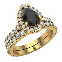 Kruška CRNA BLACK DIAMOND HALO Vjenčani prsten 14k zlato 2. Carat