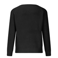 Vremenska pahuljica Ležerna Patchwork Leopard Dugi rukav Pleteni pulover V-izrez džemper kaput, crni,