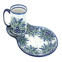 Plavi ružni poljski Pottery Hyacinth ovalna ploča za doručak i set