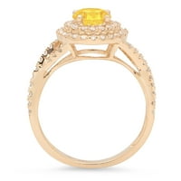 1. CT sjajan okrugli rez prozirni simulirani dijamant 18k žuti zlatni halo pasijans sa accentima prsten sz 4
