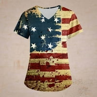SKSLOEG WOMENS Screed Tops Fashion American Flag Star Print Patriotsko gornja odjeća sa džepovima Kratki