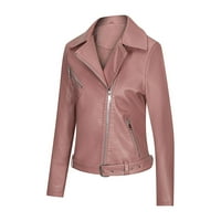 Ženska motociklička jakna - Ovjerska odjeća s dugim rukavima Ogrlica modna tanka jakna Čvrsta puna zip prekrivač ružičasta xxl